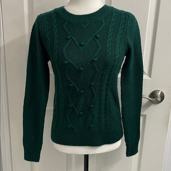 Ricki's Sweaters - Ricki's Deep Green Cable Knit Sweater Crew Neck Long Sleeve Pullover Sz XS